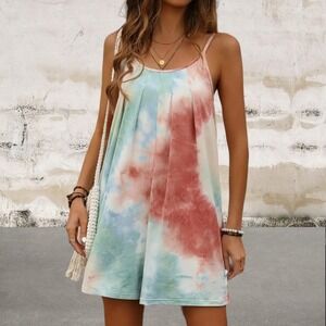 NEW Women's Tie Dye Spaghetti Strap Ruched Bust Romper